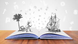 Storybook with Pirate and ship
